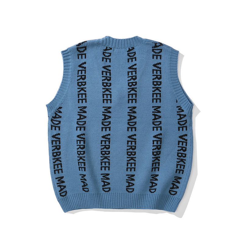 Men Sweater Letter Jacquard Sweater Vest Men's Street Fashion Loose Outerwear