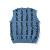 Men Sweater Letter Jacquard Sweater Vest Men's Street Fashion Loose Outerwear