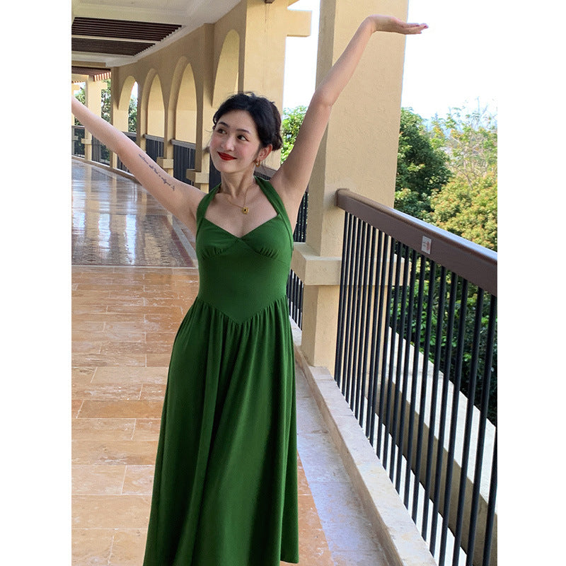 Emerald Green Dress Waist-Tight Slimming Halter Dress