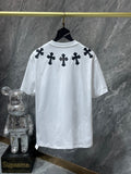 CHH Chrome Hearts T Shirts Heavy Industry Leather Patchwork Cross Short Sleeve T-shirt