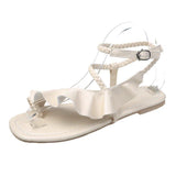 Women Open Toe Sandals Flats Summer Ruffles Flat Large Size Sandals