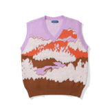 Men Sweater Snow Mountain Embroidery Pattern Knitted Vest Men's Vest