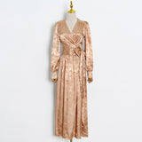 Betty Draper Valentine 'S Day Dress Satin Long Big Hem Dress Autumn Printed Dress