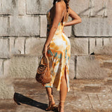 Kendall Jenner Wedding Guest Dress Temperament Western Style Mid-Length Sling Irregular Slit