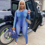 Summer sexy fashion printed long sleeve slim fit casual sports one-piece trousers for women