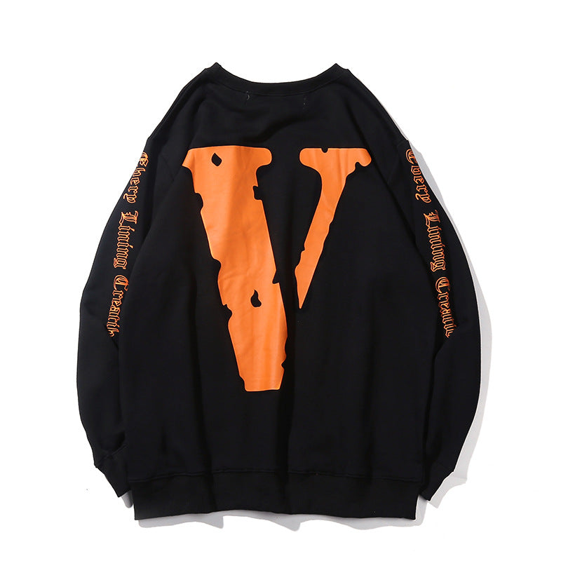 Vlone Sweatshirt Sweater Large V Velvet Long Sleeve Flame Skull Terry Cotton