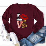 Valentine's Day T Shirts Couples round Neck Leopard Print Love Women's Casual Long Sleeve Bottoming Shirt