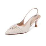 Nude Low Block Heel Middle Heel Fine Heel Solid Color Pointed Toe Toe Cap