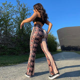 Coachella Music Festival Outfits Summer Fashion Printed High Waist Trousers for Women
