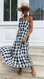 Kendall Jenner Wedding Guest Dress Fashion Plaid Strap Dress Backless