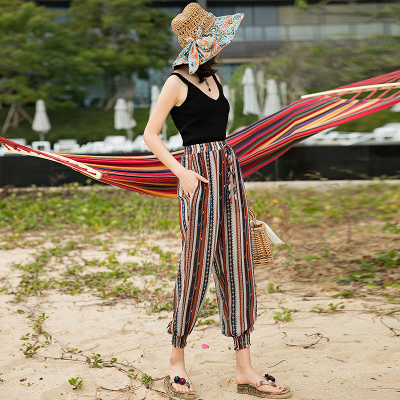 Coachella Music Festival Outfits Seaside Vacation Beach Pants Women's Loose Slimming Large Size Retro