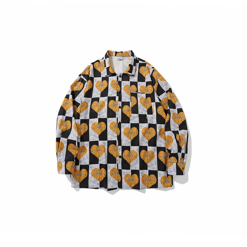 Man Fall Outfits Vintage Retro Printed Shirt Men's and Women's Loose Long-Sleeved Shirt Jacket