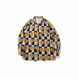Man Fall Outfits Vintage Retro Printed Shirt Men's and Women's Loose Long-Sleeved Shirt Jacket