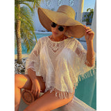 Coachella Music Festival Outfits Swimwear Cover-up Pullover Weaving Hollow Stitching Tassel Loose