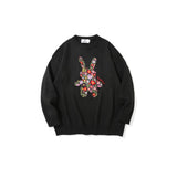 Men Sweater Street Tide Brand Flower Embroidered Sweater Men's Trendy Loose round Neck Sweater