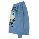 Men Sweater Cartoon Character Brocade Sweater Men's Street Trend Loose round Neck Sweater