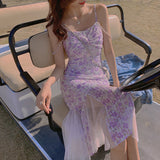 MIDI Mauve Cocktail Dress Fashionable Outer Wear Purple Suspender Dress for Women Summer