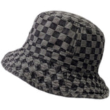 Women Bucket Hat Chessboard Denim Fisherman Sun-Proof Basin Hat