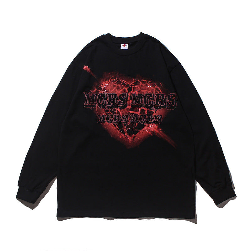 Man Fall Outfits Loose round Neck Letter Long Sleeve National Fashion Brand Heart Printing Couple Sweater Top Men