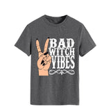 Halloween Costumes Bad Witch Vibe Shirt Pullover Simple Printed Crew Neck Top T-shirt Loose Short Sleeve