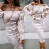 Skin Tight Long Dresses Women's Clothing Sexy off-the-Shoulder Long Sleeve Slim Fit