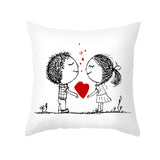 Valentine's Day Pillow Covers 4 Piece Random Styles Together, Peach Peel Printing Lovers Love Sketch Back Cushion