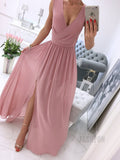 Mauve Dress Bridesmaid Summer Sleeveless Solid Color and V-neck Formal Dress Women's Dress