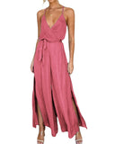 MIDI Mauve Cocktail Dress Summer Fashion Casual Solid Color and V-neck Sling
