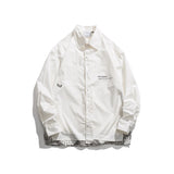 Man Fall Outfis Autumn Vintage Paisley Stitching Fake Two Pieces Shirts Loose BF Style Long Sleeve Shirt