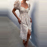Kendall Jenner Wedding Guest Dress Sexy Floral Wrapped Chest Casual Puff Sleeve V-neck