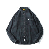 Man Fall Outfis Retro Small Plaid Overalls Long Sleeve Shirt Men and Women Street Loose BF Shirt Coat