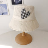 Women Bucket Hat Chessboard Grid Love Fisherman Sunshade