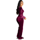 Velour Tracksuit Gold Velvet Long-Sleeve Zipper Trousers Two-Piece Set