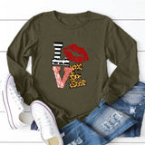 Valentine's Day T Shirts Couples round Neck Leopard Print Love Women's Casual Long Sleeve Bottoming Shirt