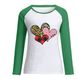 Valentine's Day T Shirts Couples Leopard Plaid Love Loose Long Sleeve T-shirt