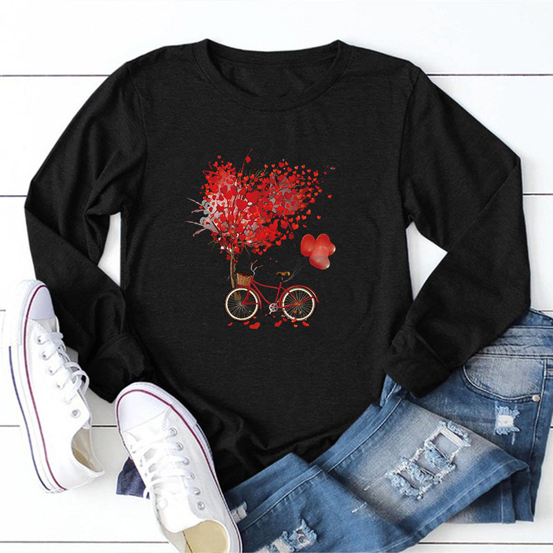 Valentine's Day T Shirts Couples Women's Solid Color Printed Long Sleeve