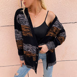 Women Pullover Knit Sweater Autumn and Winter Women's Striped Sweater Button Sweater Coat