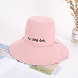 Women Bucket Hat Embroidered Big Brim Double-Sided Sun Protection Sunshade