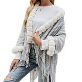 Women's Cardigan Knit Sweater Autumn and Winter Shawl Sweater Women's Fur Collar Cardigan Coat