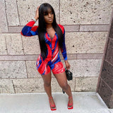 Summer Women's Printed Tight Zipper High Waist Hip Sports Casual Jumpsuit
