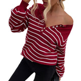 Women Pullover Knit Sweater Autumn and Winter Striped Pullover Fashion Sweater Top