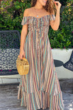 Gypsy Style Dresses off-Shoulder Short Sleeve Striped Gathers