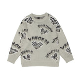 Men Sweater Heart Letter Brocade Sweater Men's Fashion Brand Loose Long Sleeve Top Sweater