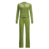 Velour Tracksuit Solid Color Velvet Slim Fit Sports Suit Zipper Hooded Long Sleeve Coat