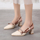 High Heels Slides Summer Toe Cap Ankle-Strap Buckle Chunky Heel Color Block High Heel Sandals