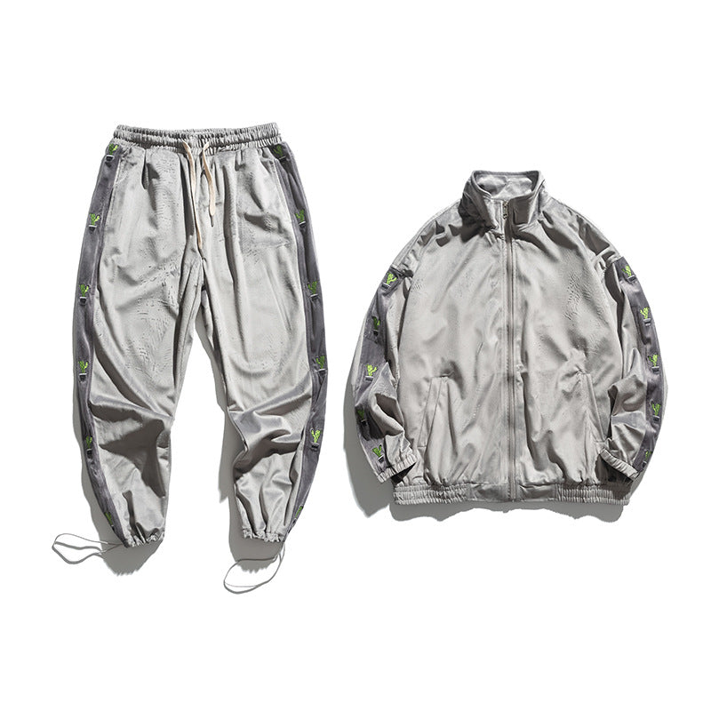 Man Fall Outfis Autumn Loose Sports Suit College Style Couple Contrast Color Casual Suit