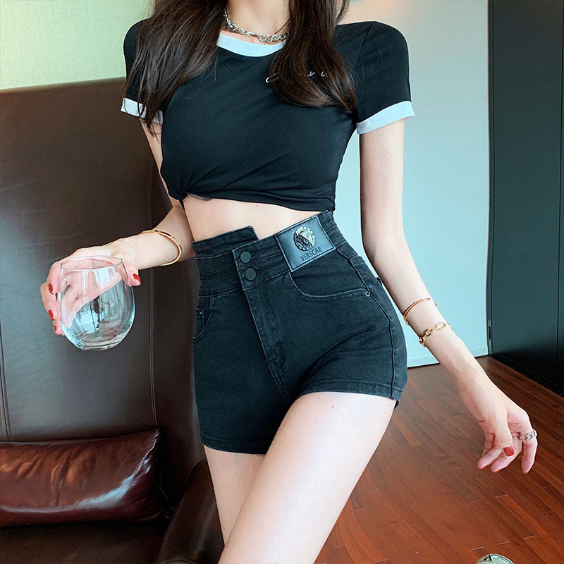 Women Jean Shorts Denim Shorts Women's Spring High Waist Slimming and Straight Versatile