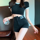 Women Jean Shorts Denim Shorts Women's Spring High Waist Slimming and Straight Versatile