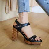 Platform Heels for Women Summer Chunky Heel Retro Brown Word Buckle High Heels