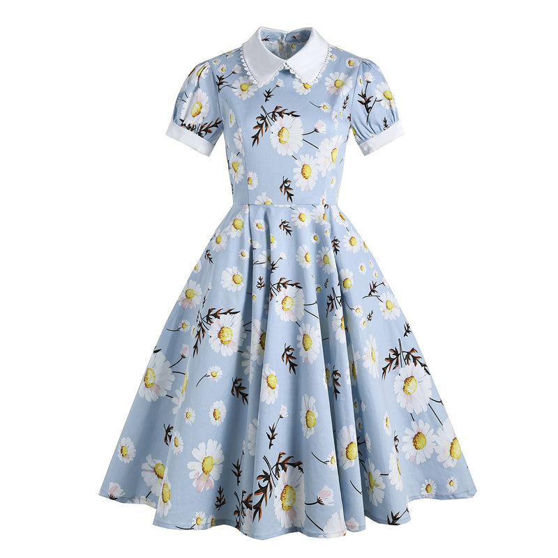 Regency Dress British Court Doll Collar Little Daisy Printing